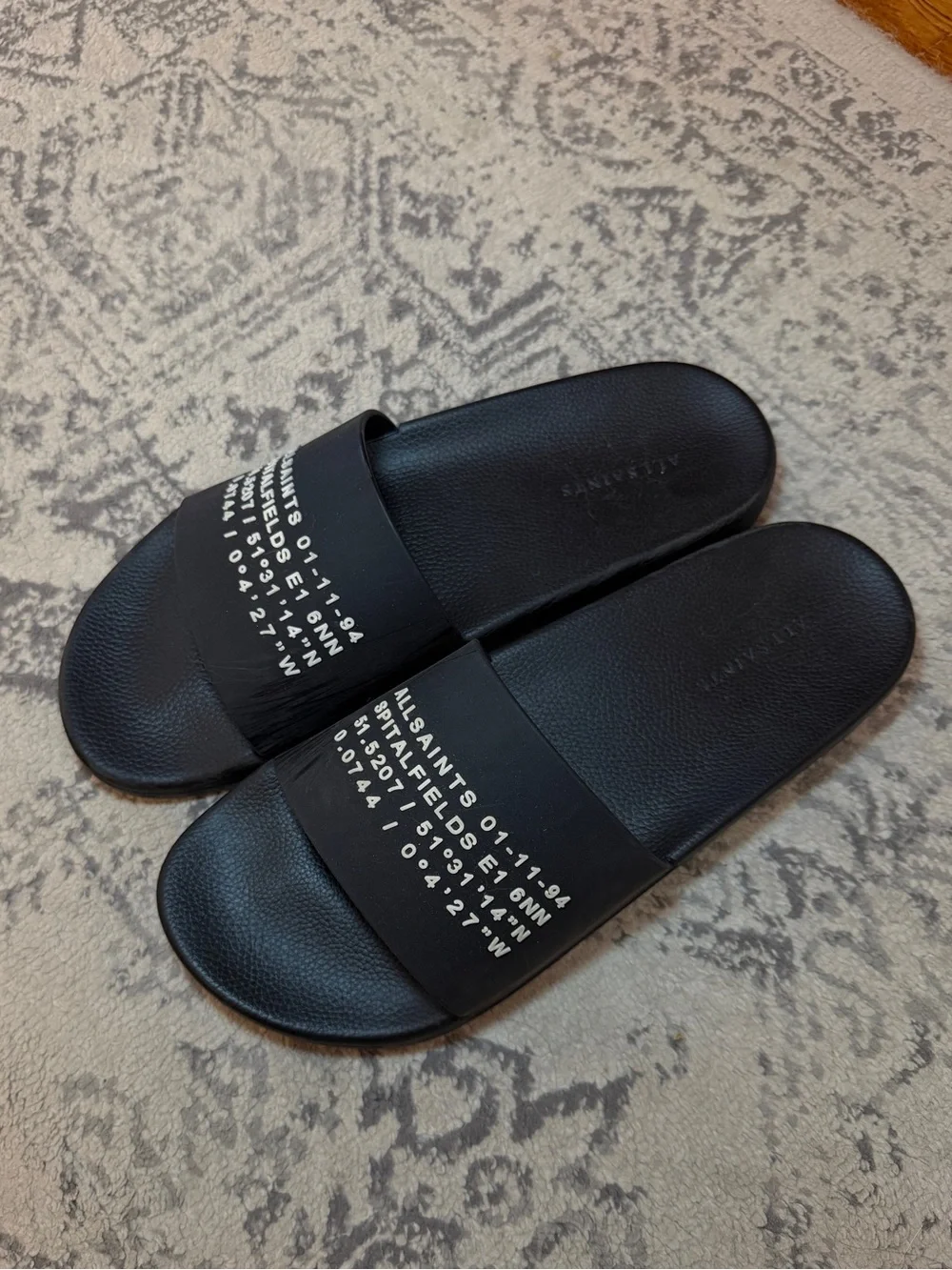 AllSaints Black Logo Pool Slides Sandals Men’s EU 44 / US 11